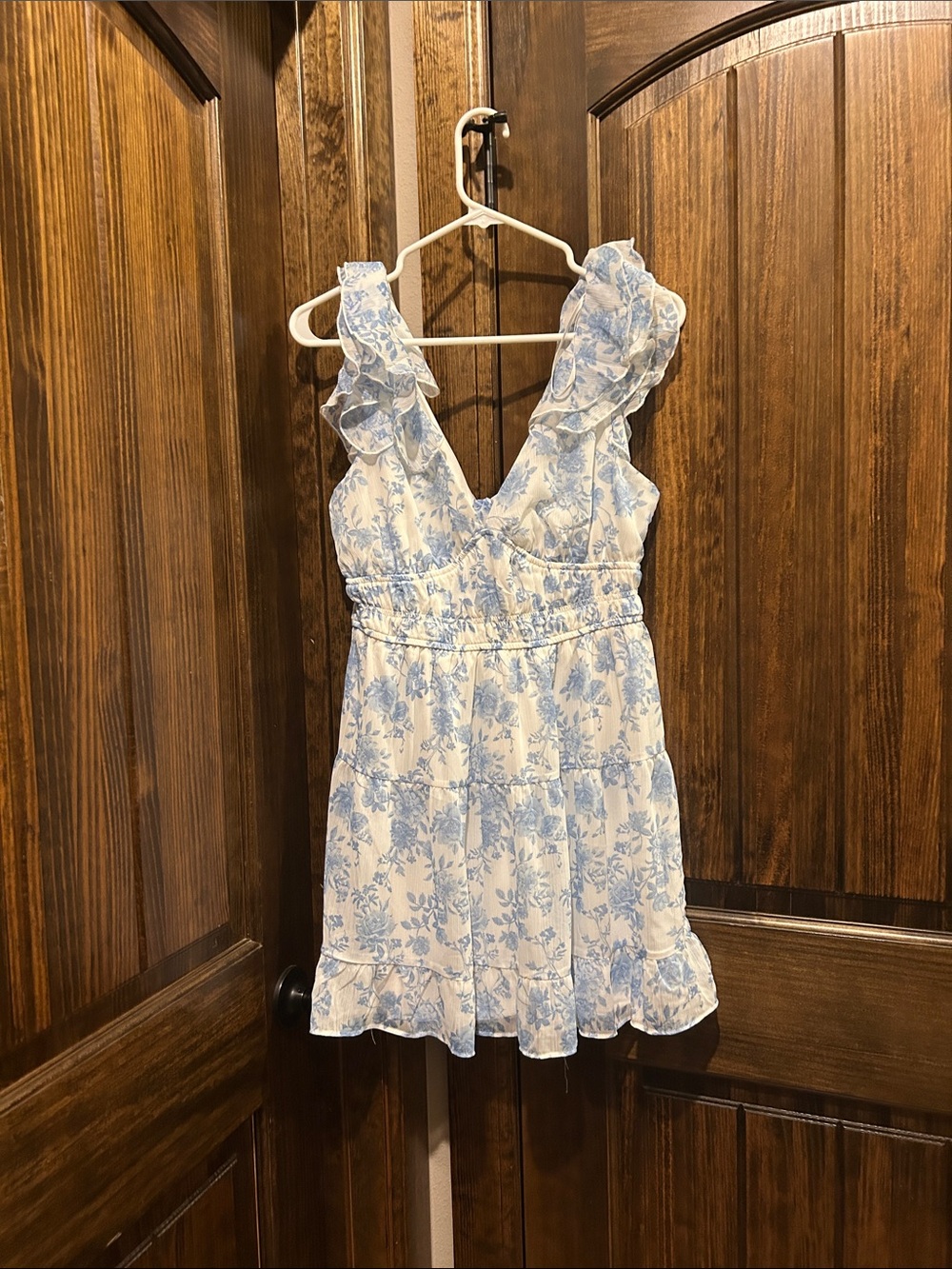 Blue Floral Ruffle-Trim dress